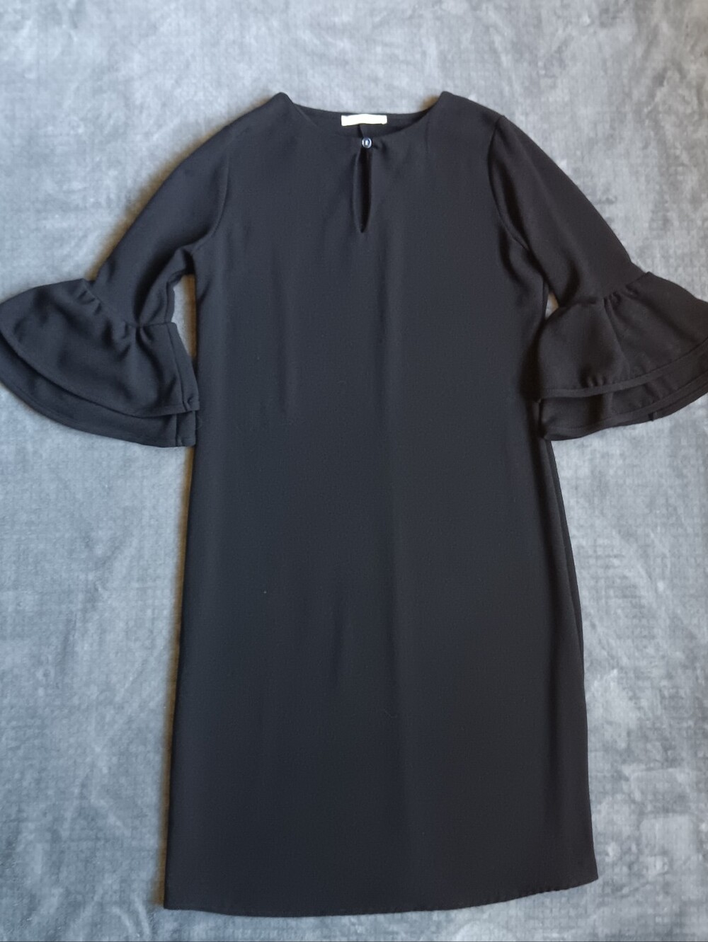 Black Ruffle Bell Sleeve Shift Dress By Lake Flower, Size Small, Gothic Whimsy